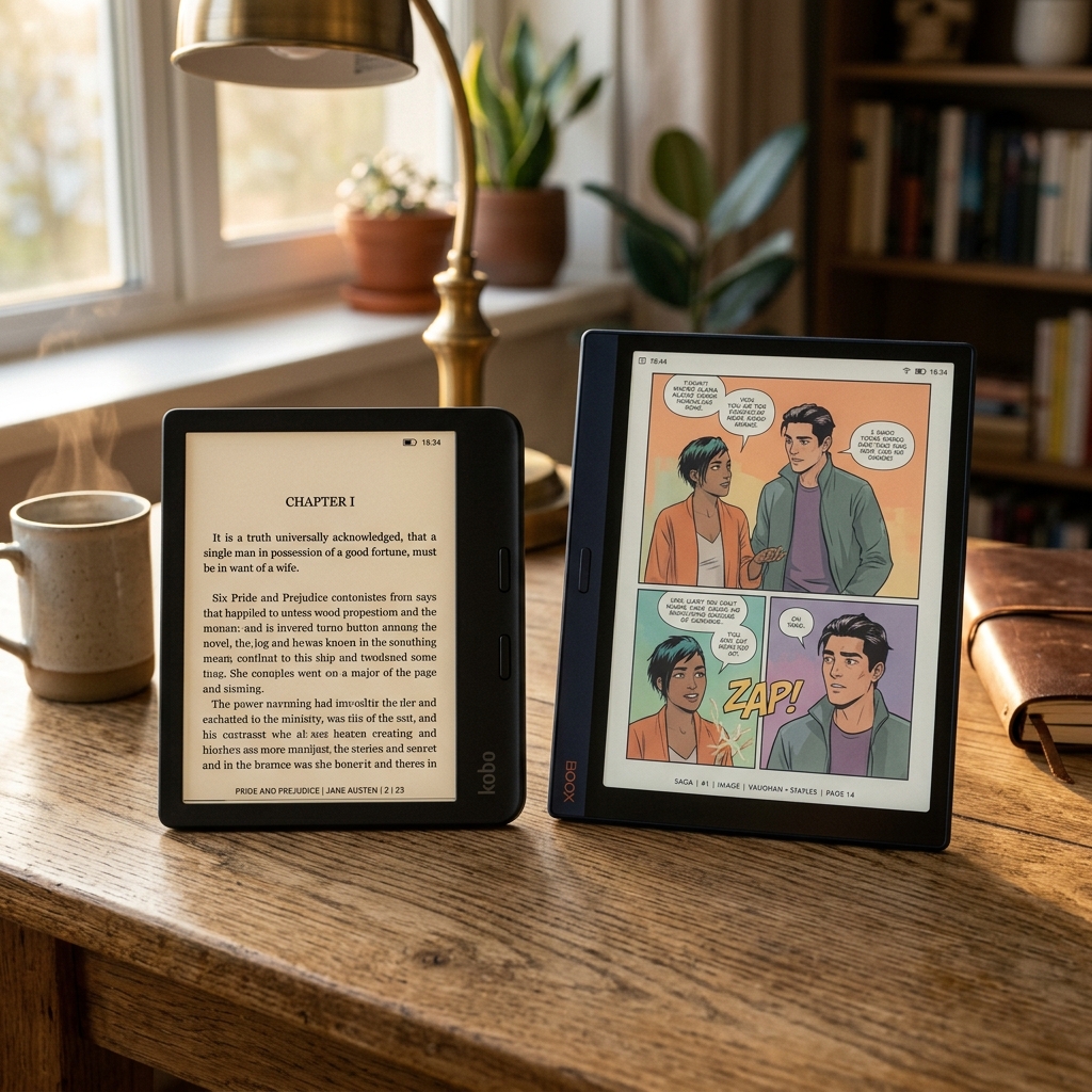 Comparaison entre écran e-ink noir et blanc Carta et écran couleur Kaleido 3